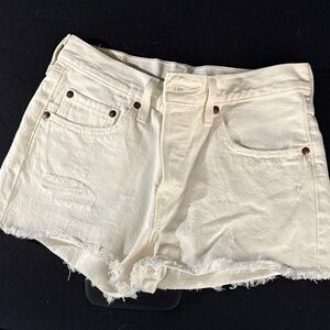 Levi's Cream Frayed Hem Jean Shorts